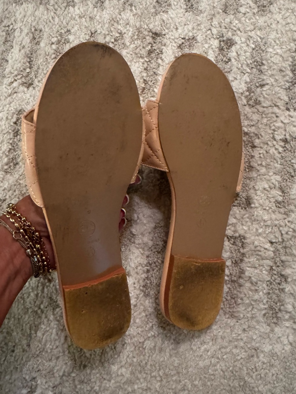 CHANEL Quilted Tan Leather Slide Mules with Gold CC Chain - Picture 5 of 7